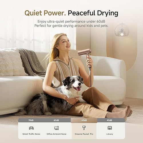 Miniatura 8 de Dreame Secador de pelo Pocket Pro, secador de pelo de viaje de doble voltaje con difusor, soplador de pelo iónico profesional de alta velocidad de