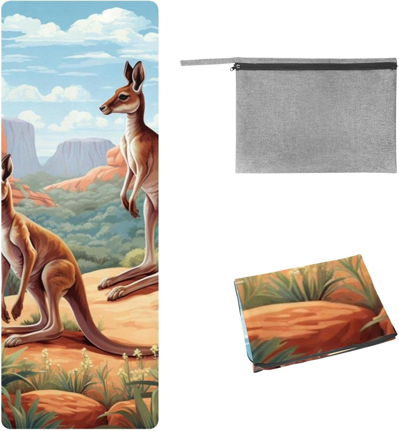 Yoga Towel, Kangaroo Pattern Non Slip Sweat Absorbent Hot Yoga Mat Towel for Hot Yoga, Pilates and Fitness - 72.8" x 26.8"