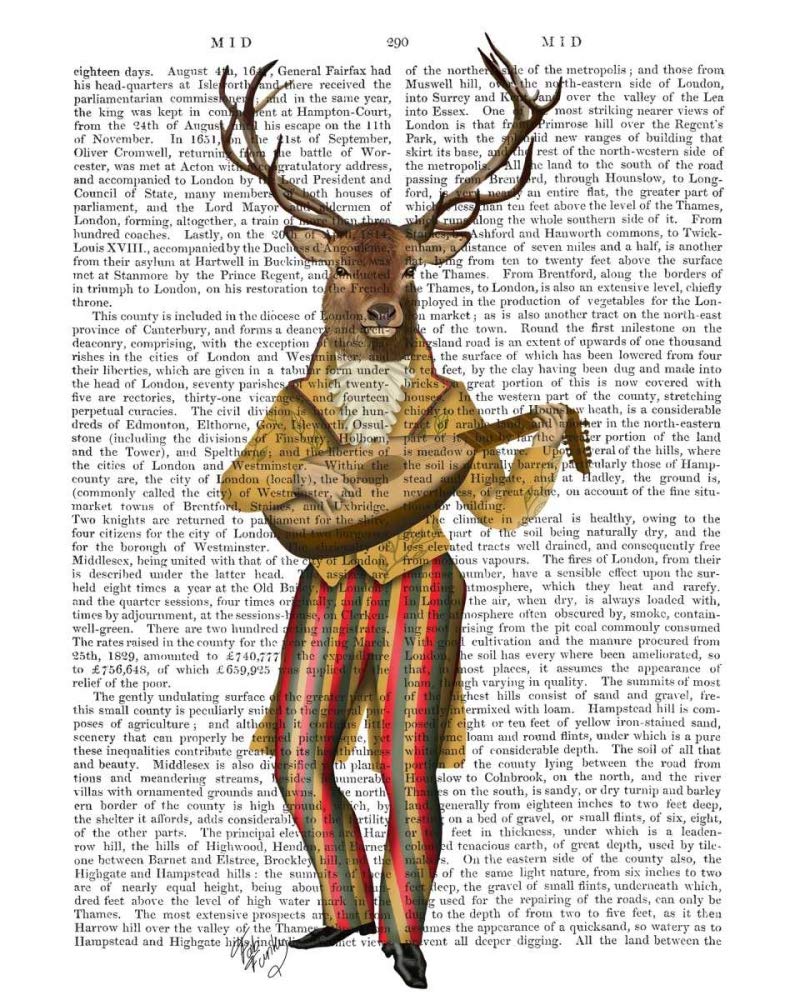 IMPRESSION d'art sur TOILE encadré dans CAISSE AMERICAINE Deer Midstrel Fab Funky Capricieux Portrait sur toile 100% coton affiche encadré prêt à accrocher cm_50_X_40