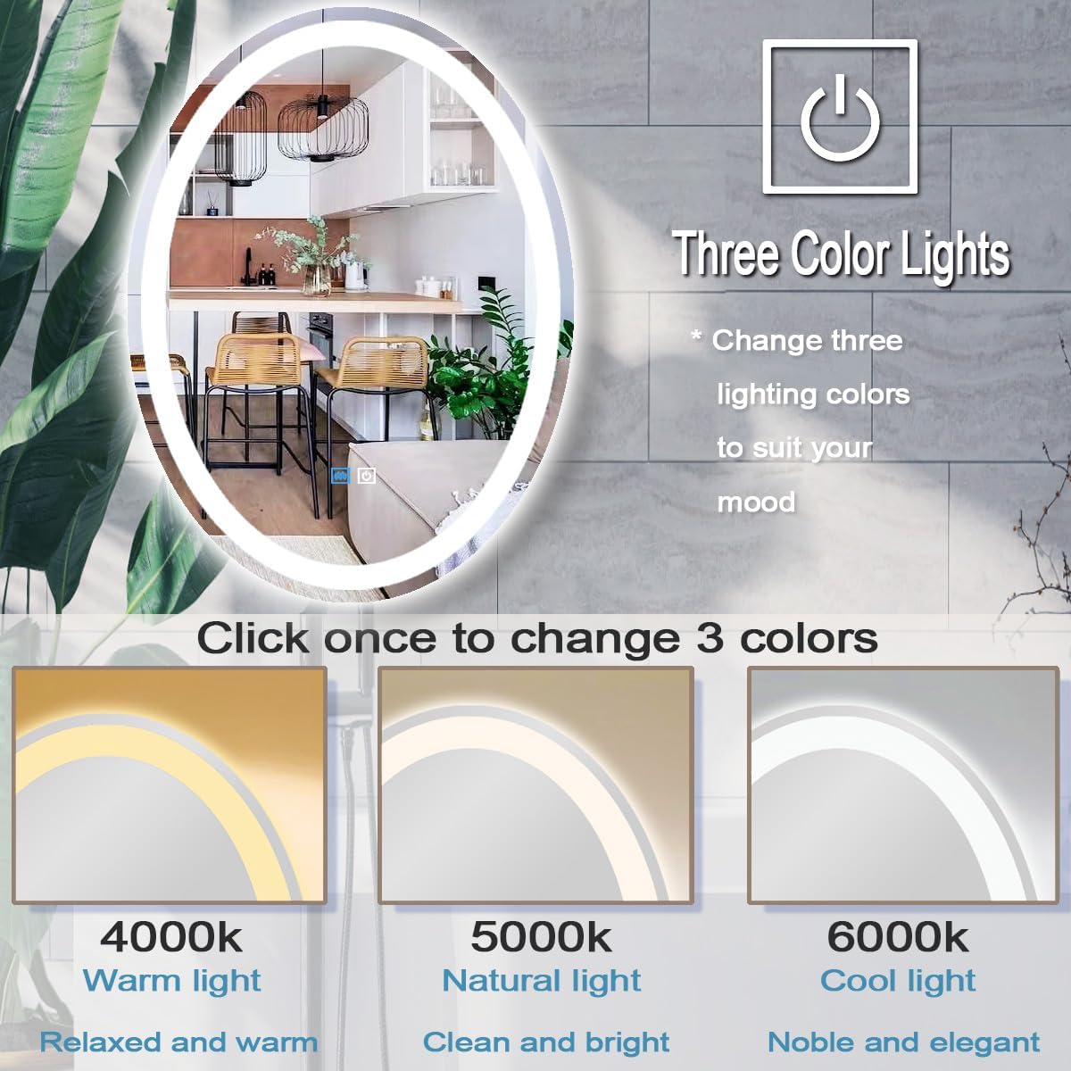 26 x 40 Inch Oval LED Vanity Mirror with Lights 3 Color Dimmable Memory Front Back Light 40 Oval Lighted Mirror for Bathroom Makeup Salon Wall Mount AntiFog 40in Ovals Smart Light up Mirrors