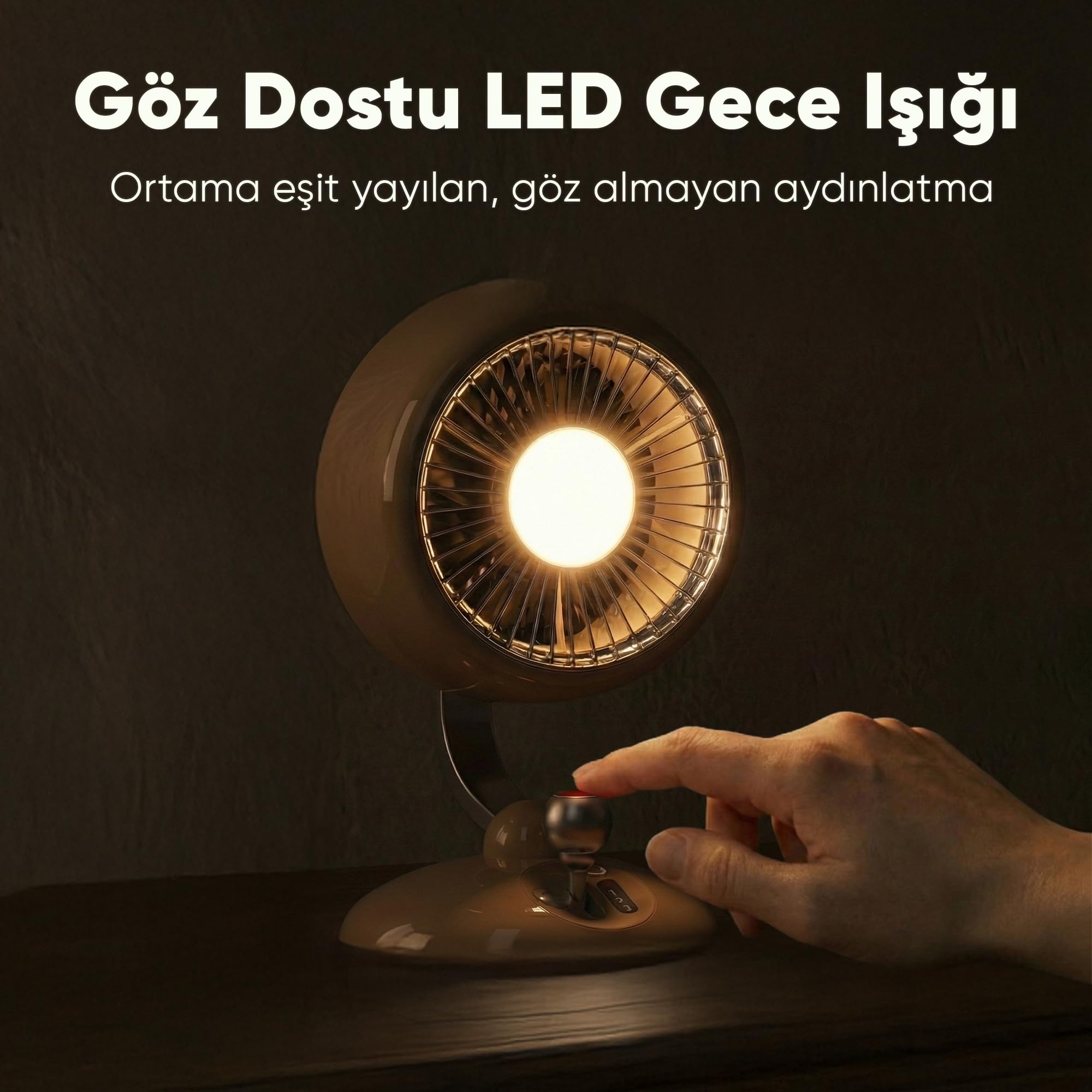 Juo Q3 120° Salınımlı 3 Kademeli LED Işıklı Şarjlı Masaüstü Fan Vantilatör Retro Kırmızı