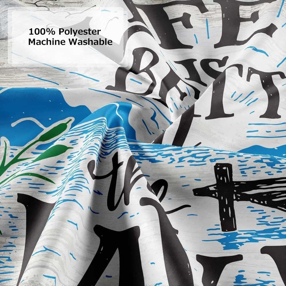 Blue Lakeside Cabin Shower Curtain, Life is Better at The Lake Wooden Pier Plants Art Print Bathroom Curtains, Rustic Wood Board Waterproof Cloth Fabric Bathroom Decor Set with Hooks