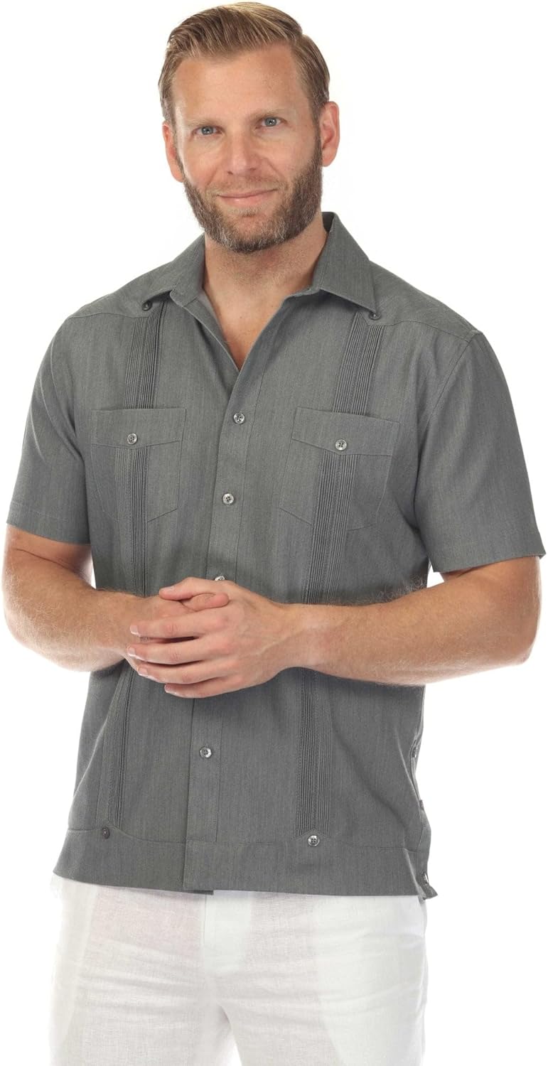 Mojito Collection Men's Two-Pocket Chambray Guayamisa Shirt with Pleating