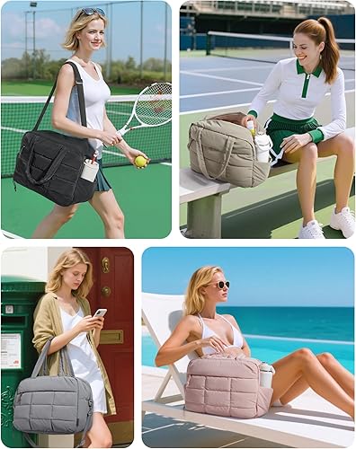 Miniatura 6 de BAGSMART Bolsa de gimnasio para mujer, bolsa de viaje de 23 litros, resistente al agua con compartimento para zapatos, Desierto, Mediana, Elegante y