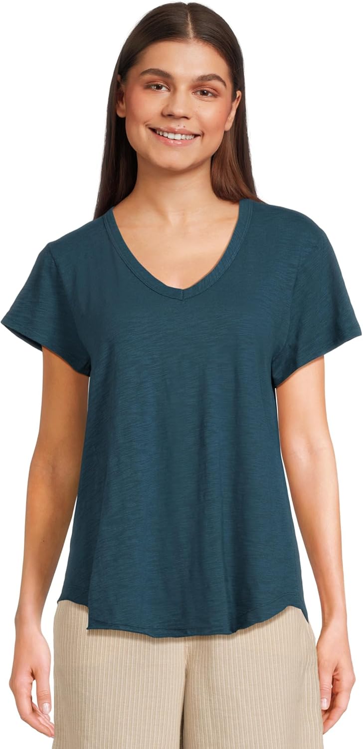 Mod-O-Doc Women's V-Neck Short Sleeve Tee with Curved Hem