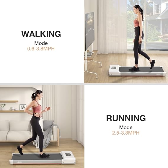 MJWW Walking Pad 2 in 1 Treadmill Under Desk with 2.5HP Motor Home Office Pad No Installation Required Standing Remote Control LED Display Pearl White