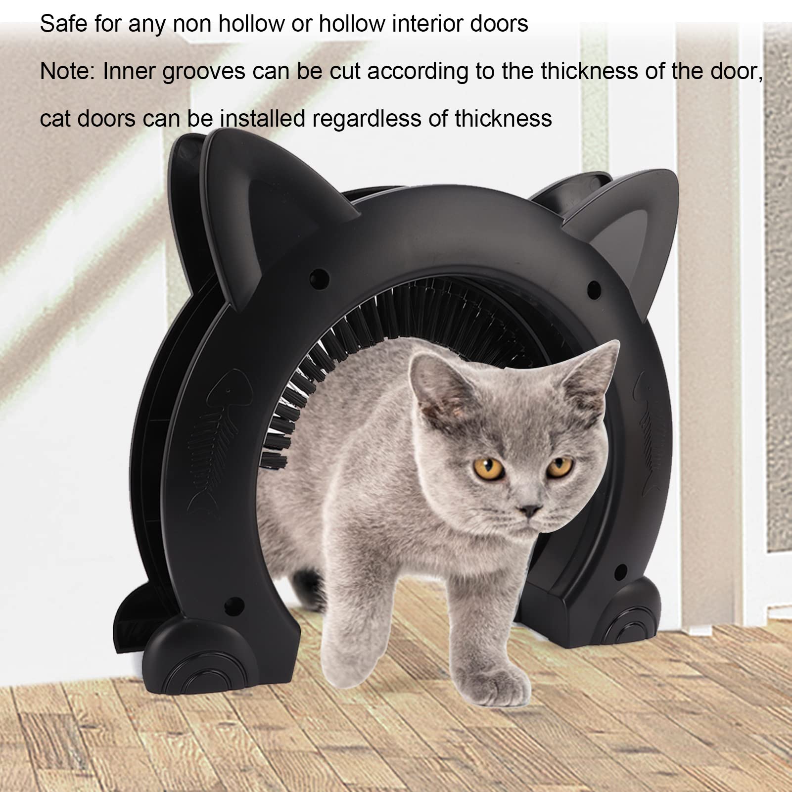 Cyrank Porta Interna per Gatti, Porte per Animali Domestici per Gatti Porta per Gatti nasconde la lettiera con Spazzola per toelettatura in Acciaio Inossidabile per Gatti - 22,5x26,5x5,5 cm(Nero)
