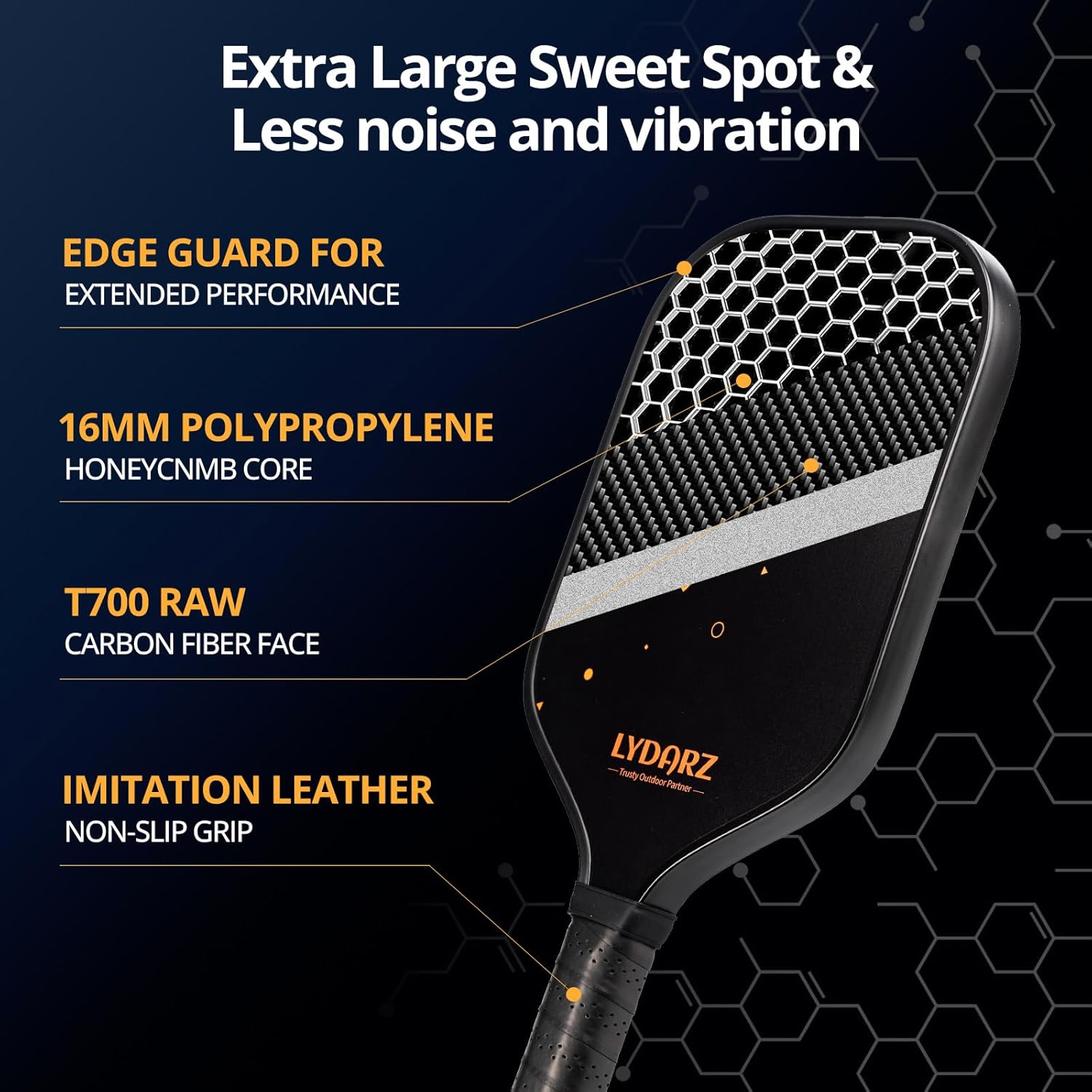 LYDARZ Pickleball Paddle T700 Raw Carbon Fiber Pickleball Paddle with 16mm Power Polymer Core Power and Spin Surface Lightweight Pickle Ball Paddle Designed for Ultimate Spin & Consistency