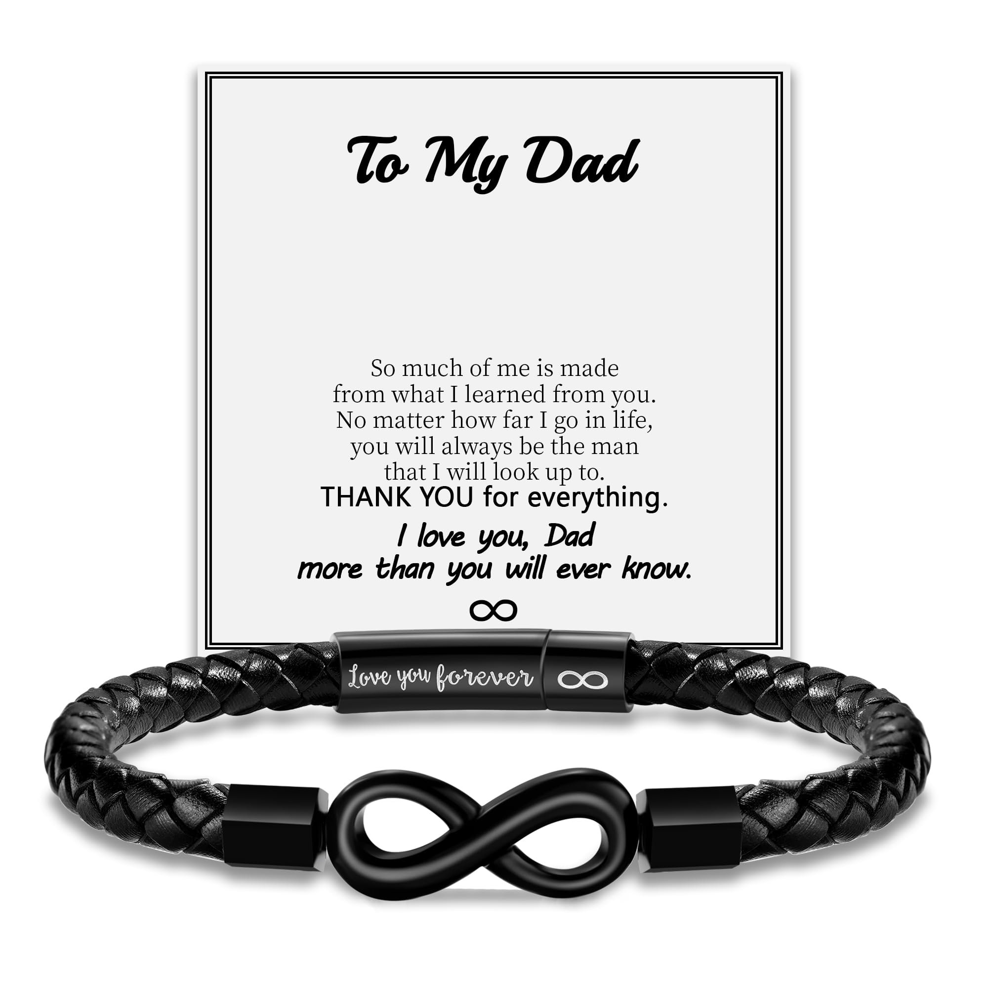 Leather Bracelet Gifts for Men, To My Son Bracelet Fathers Day Bracelet Gifts Dad Grandpa Love You Forever Engraved Birthday Valentines Graduation Gift Infinity Knot Jewelry
