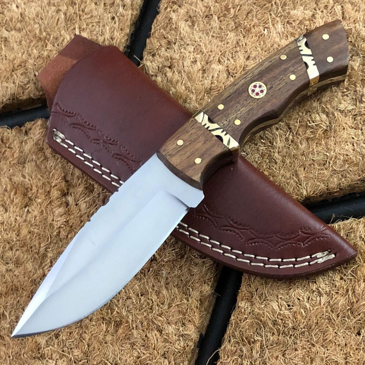 Custom Handmade Hunting Skinner Knife, 440C Steel Blade Hunting Knife, Bushcraft Knife, Fixed Blade Knife with Leather Sheath