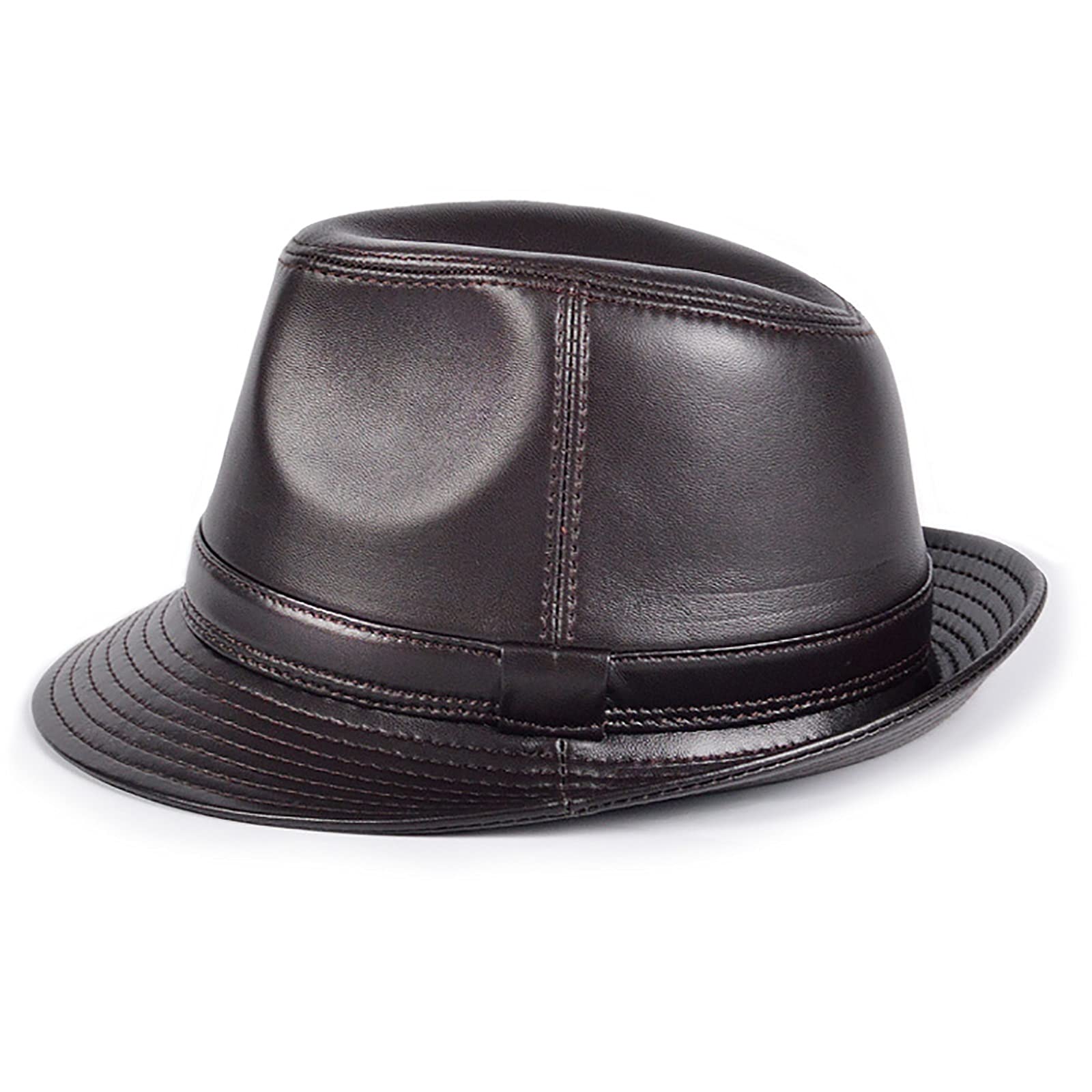 Sombreros de invierno, cuero jazz gorra para hombre piel de oveja fedora otoño vintage caballero sombrero 56-60 cm