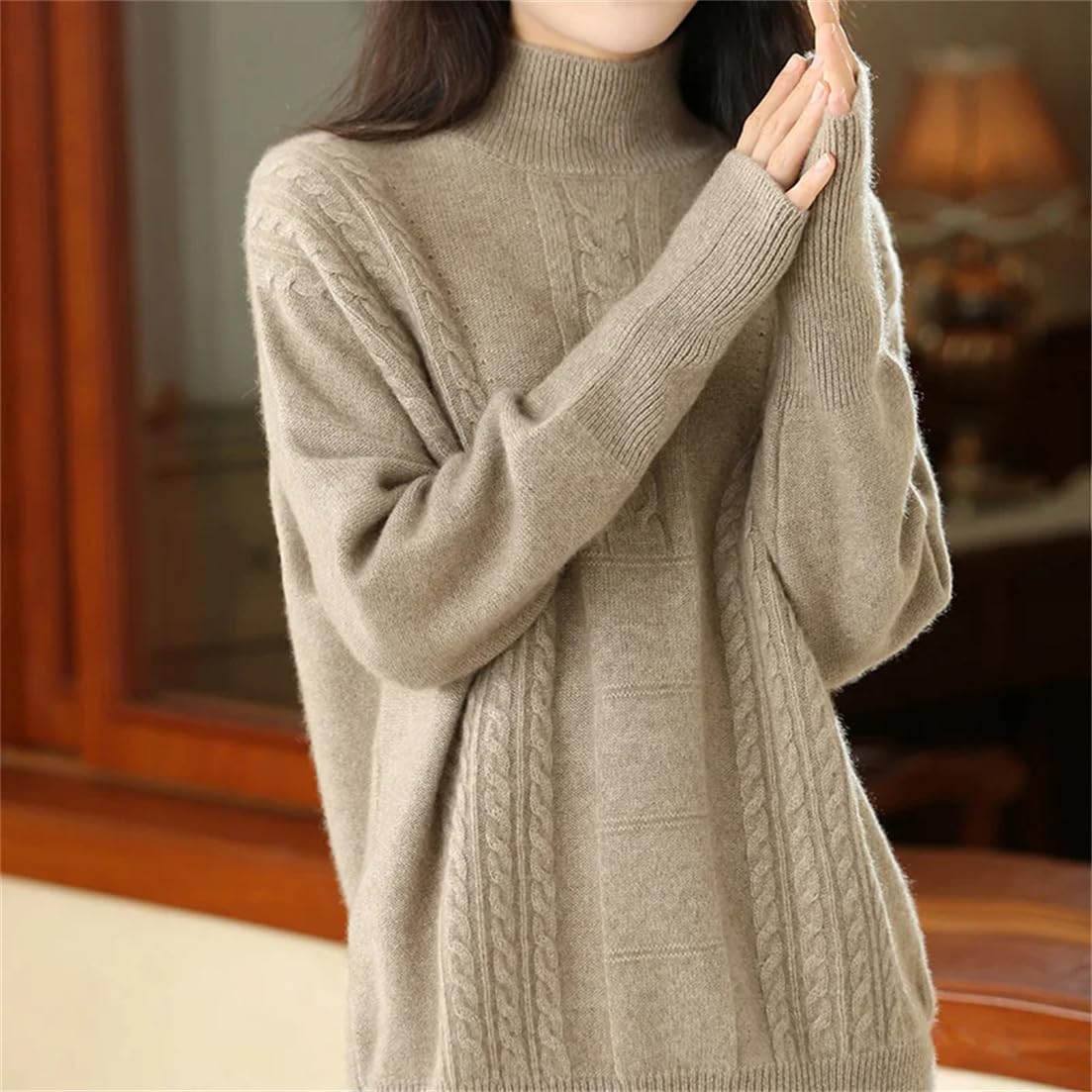 Suéter De Punto De Cachemira para Mujer, Jerséis, Jerséis De Invierno Más Gruesos, Cuello Simulado, Prendas De Punto Cálidas