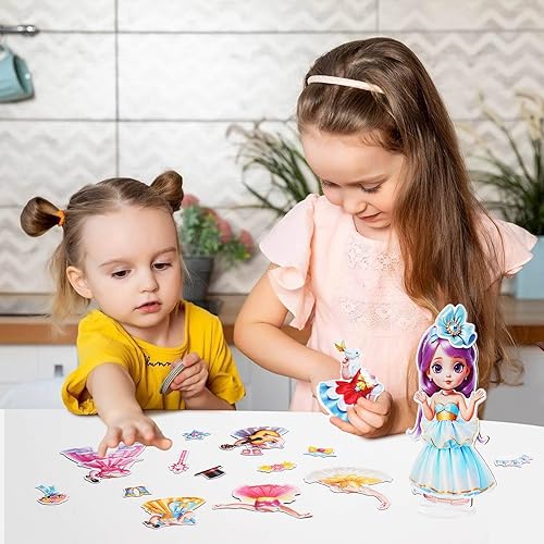 Miniatura 18 de Muñecas de vestir magnéticas, muñecas de papel de princesa magnéticas, muñecas de vestir magnéticas para niñas de 4 a 10 años de edad, juego de Lea