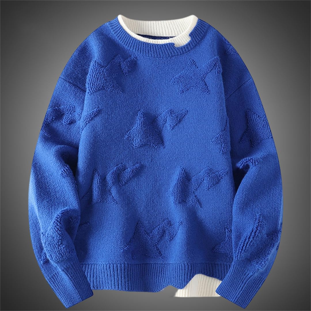 Maglioni da Uomo Stampati Harajuku Maglioni Lavorati A Maglia in Due Pezzi Falsi Pullover Solidi Larghi