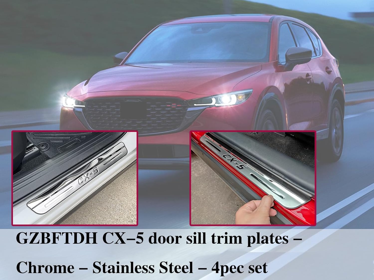 GZBFTDH for Mazda Cx5 2013-2025 Door Sill Trim Plates and Rear Bumper Sill Protector, Steel Accessories Guard Cover 5pcs Kit