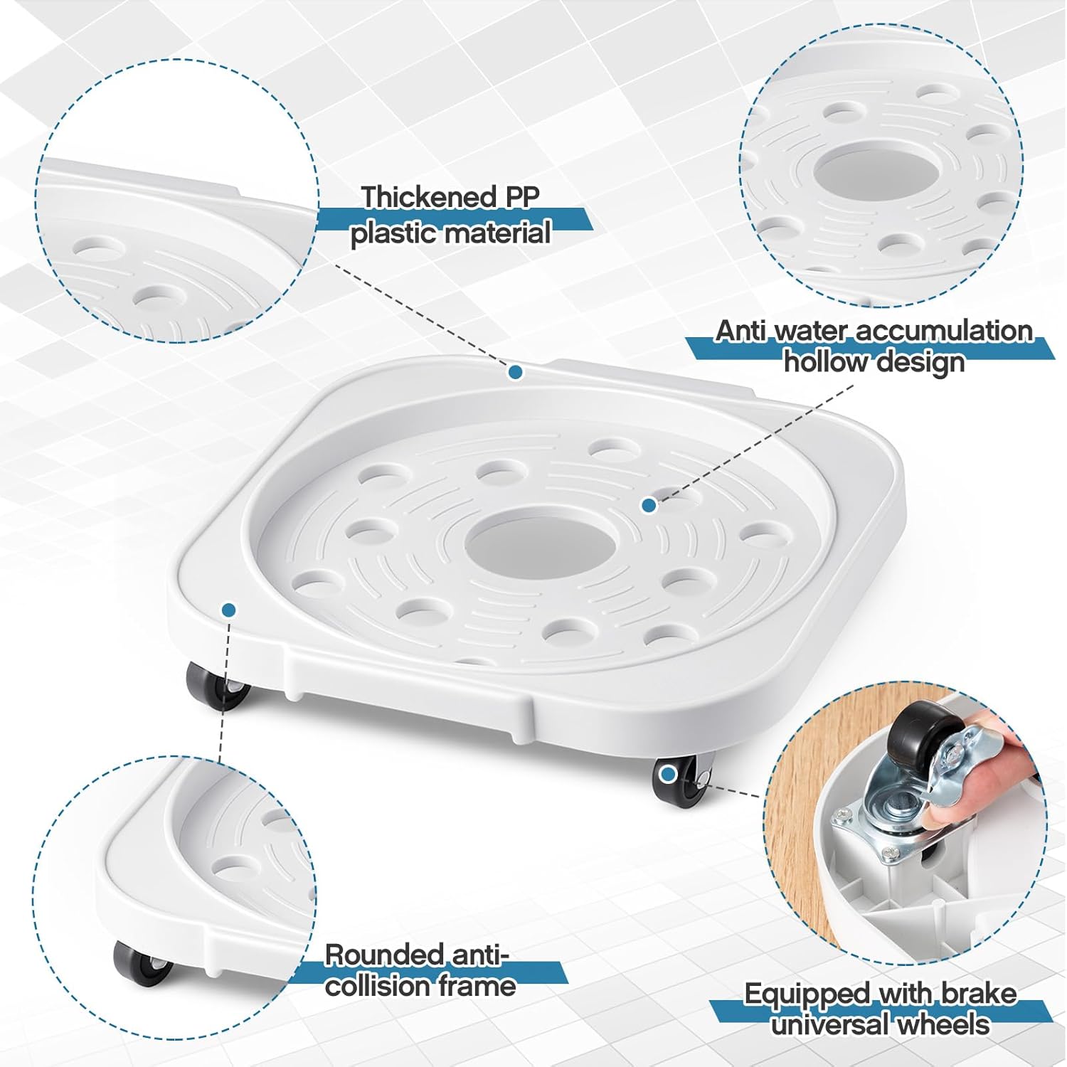 SiliFine 2 Pack 5 Gallon Water Bottle Jug Caddy with 4 Rolling Swivel Casters Wheels 5 Gallon Bucket Dolly for Heavy Duty Garden Flower Pot Movers, Plant Stroller, 11" Inside Diameter (White)