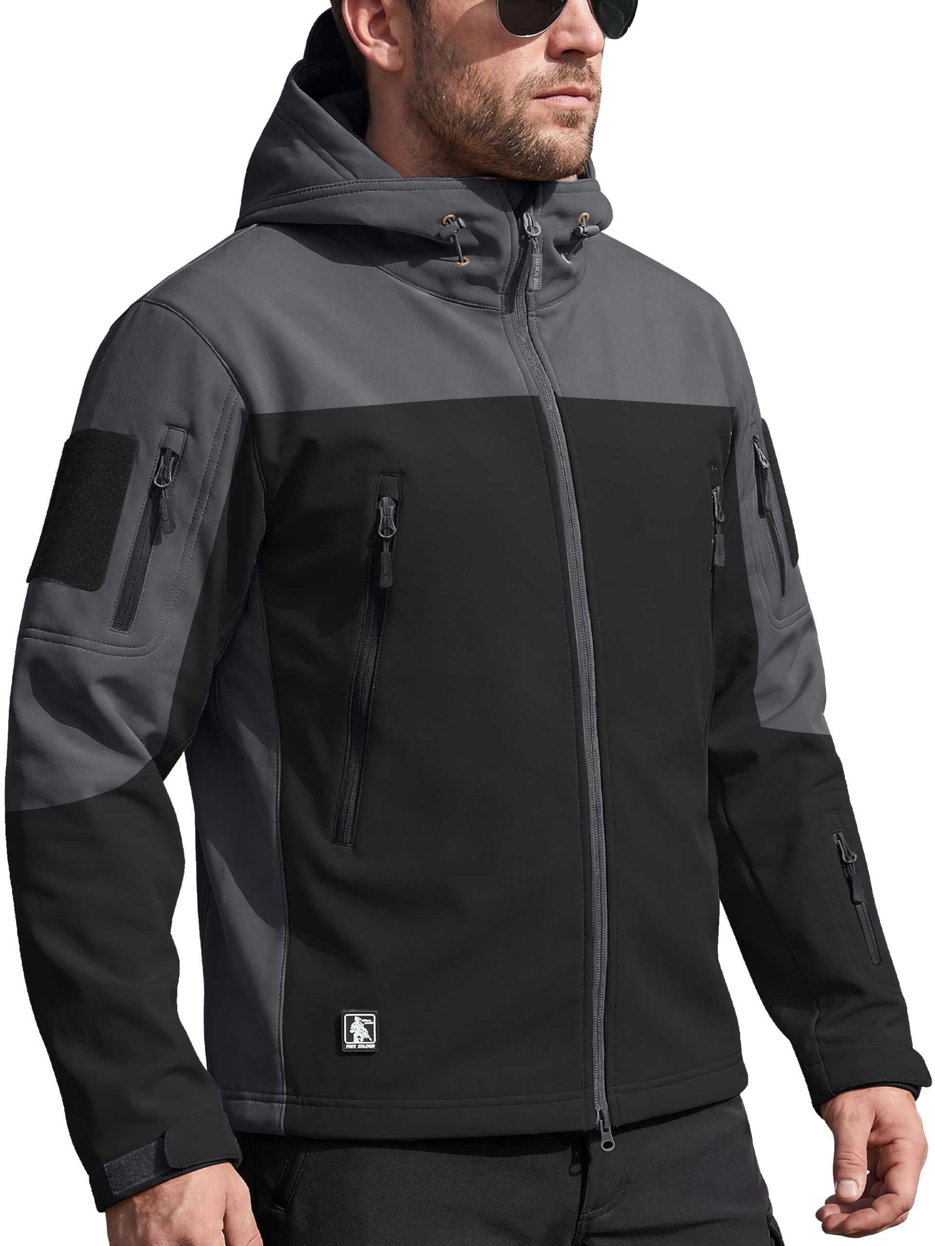 FREE SOLDIER Men's Outdoor Waterproof Soft Shell Hooded Military Tactical Jacket