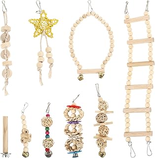 Teething Toys Teething Toy 9 Pcs Parrot Playground Ladder Parakeet Perches Cage Chewing Toys Climbing Wood Knot for Conures Love Birds Finch Macaw Climbing Accessories Teething Toy