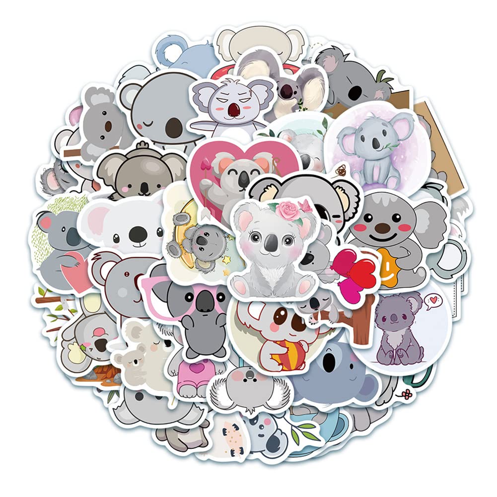 Cute Koala Stickers for Water Bottles 50 Pack, Waterproof Vinyl Stickers for Hydro Flask Laptop Skateboard Car Party Supplies, Animal Stickers for Kids, Teens (50PCS Koala Stickers)