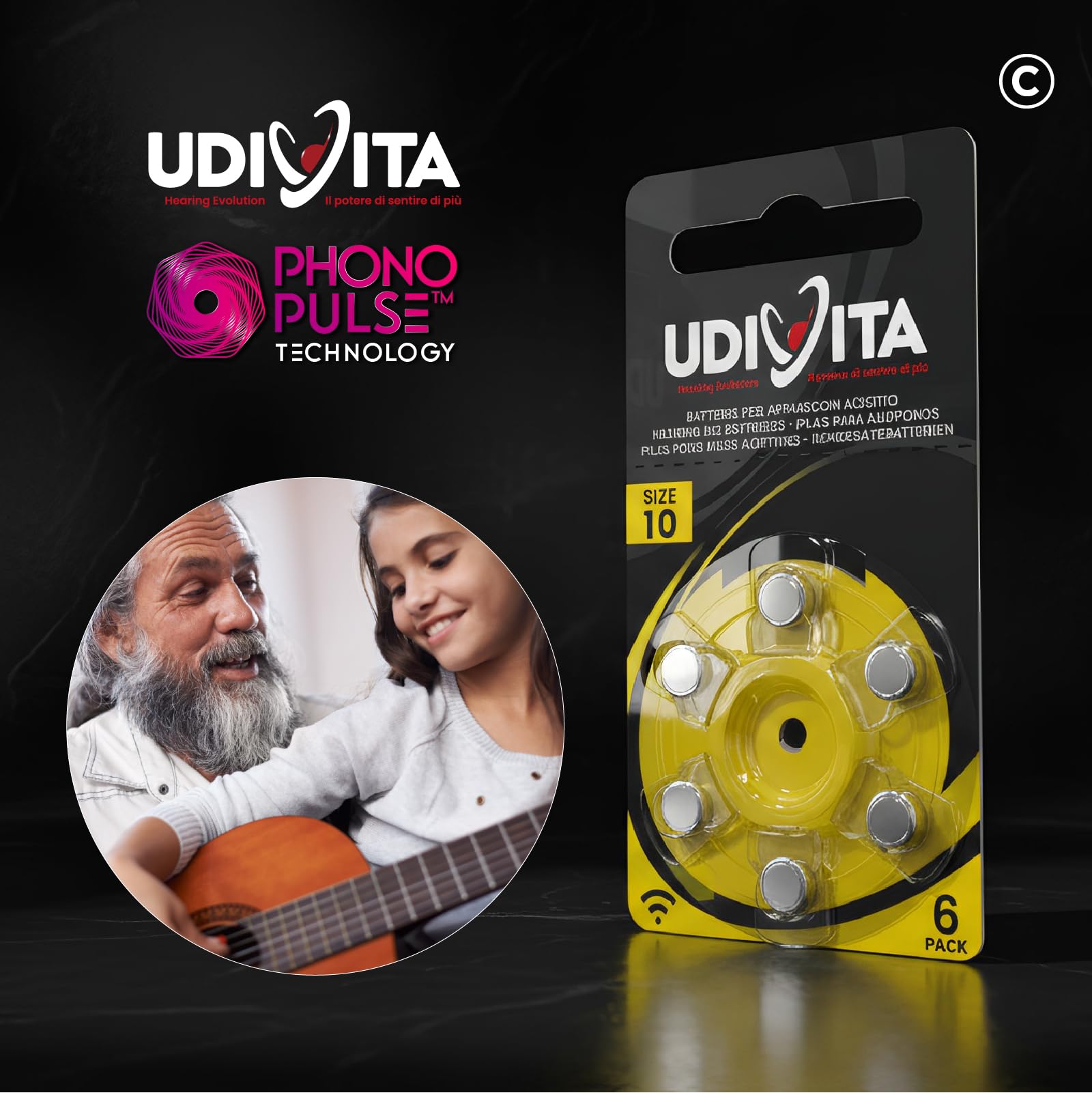 120 Pilas para Audífonos Udivita Sin Mercurio Tamaño 10 Tecnología Phono Pulse - 20 Blísteres de 6 Pilas