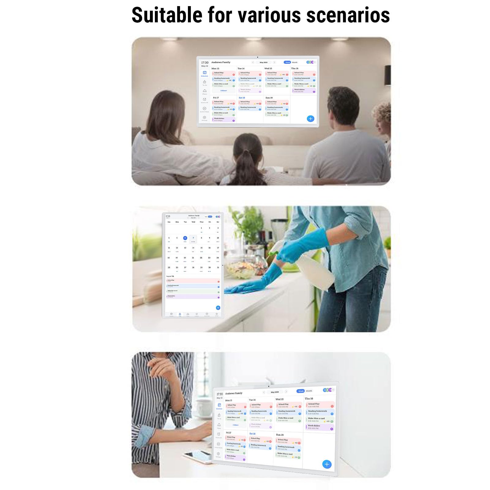 TARSHYRY 21,5-Zoll-Digitalkalender mit Fernbedienung, Smart-Touchscreen, Interaktives Display, Aufgabendiagramm, Smart-Familienplaner, Mediaplayer, 4 GB, 64 GB, Elektronischer (EU-Stecker 100–240 V)