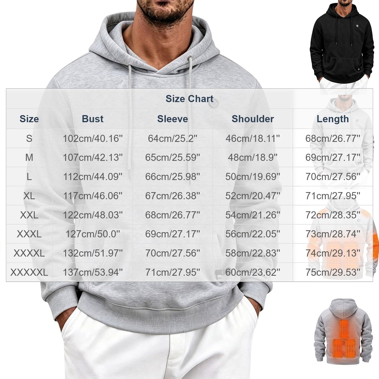 Beheizbarer Hoodie Herren Winter Warm Kapuzenpullover Beheizbare Pullover