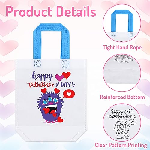 Miniatura 3 de JarThenaAMCS 12 bolsas reutilizables para colorear para el día de San Valentín con asa y bolígrafos de acuarela, colorea tu propia bolsa de regalo