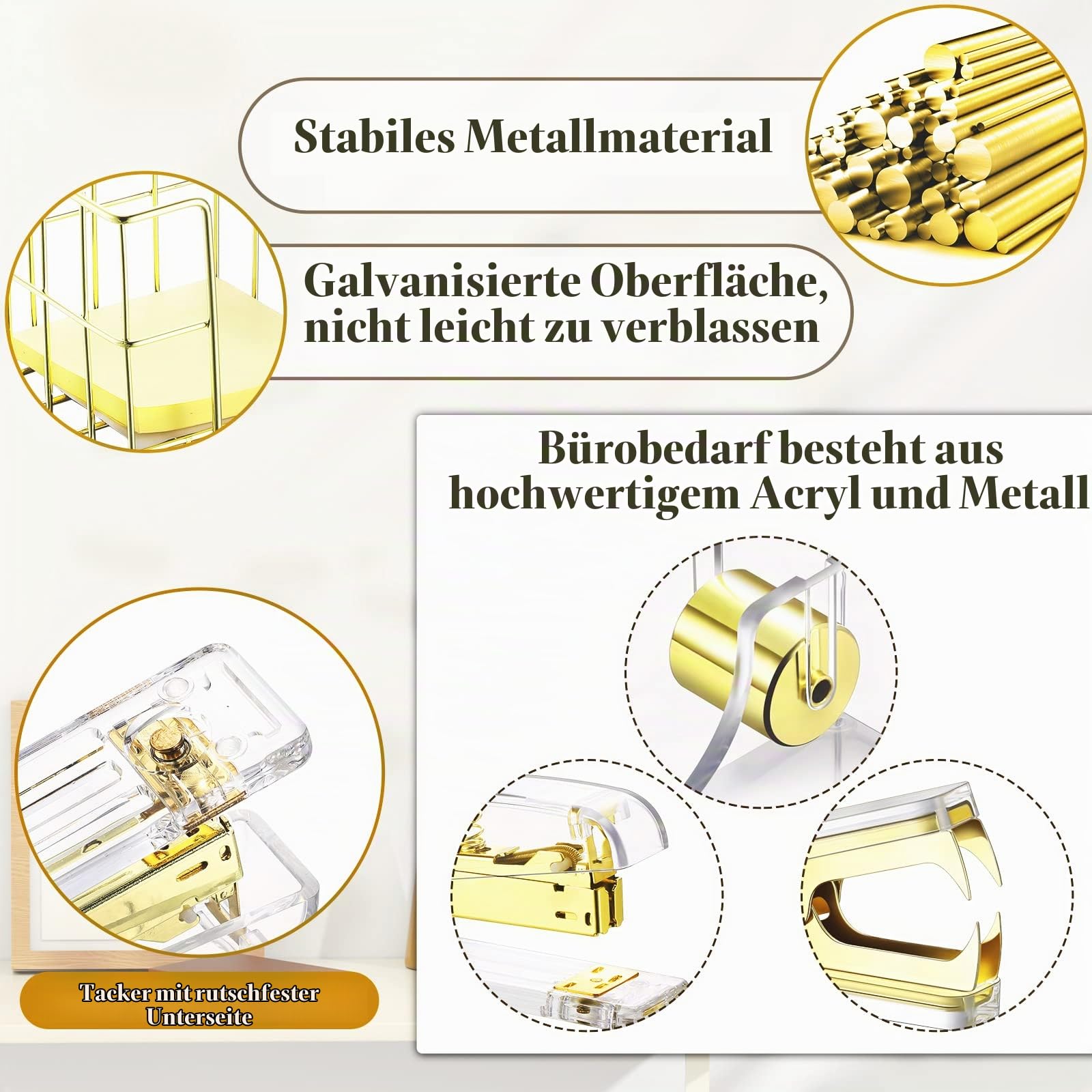 13-teiliges Schreibtisch-Organizer, Bürozubehör-Set, Magazin-Aktenordner, Briefsortierer, Stift, Becher, Notizhalter, Handyhalter, Heftklammern, Kugelschreiber, Schere für Zuhause (Gold)