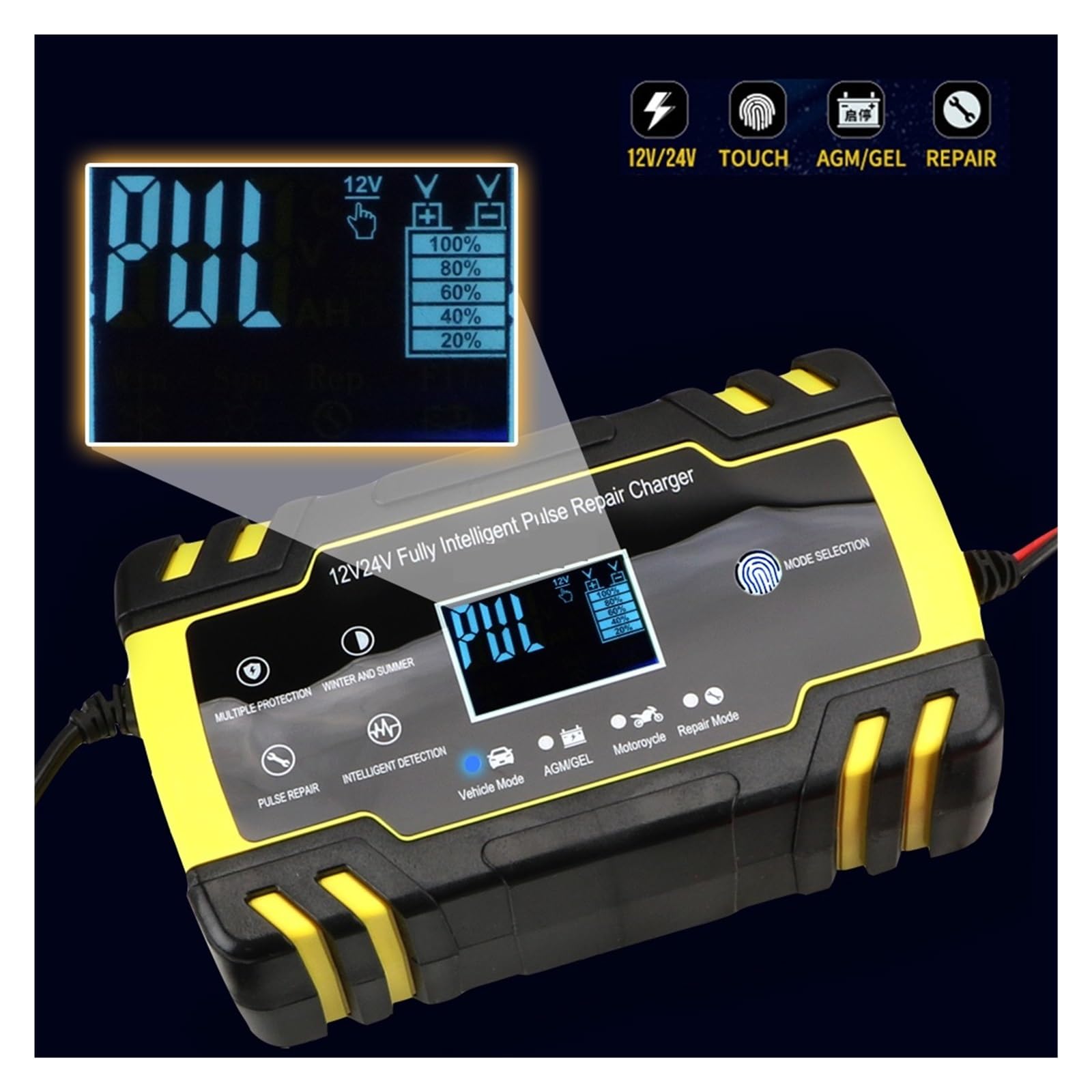 12V 24V 8A Cyfrowy Wyświetlacz LCD W Pełni Automatyczna Ładowarka Samochodowa Ładowarki Do Akumulatorów Kwasowo-ołowiowych Na Mokro łAtwa W UżYciu
