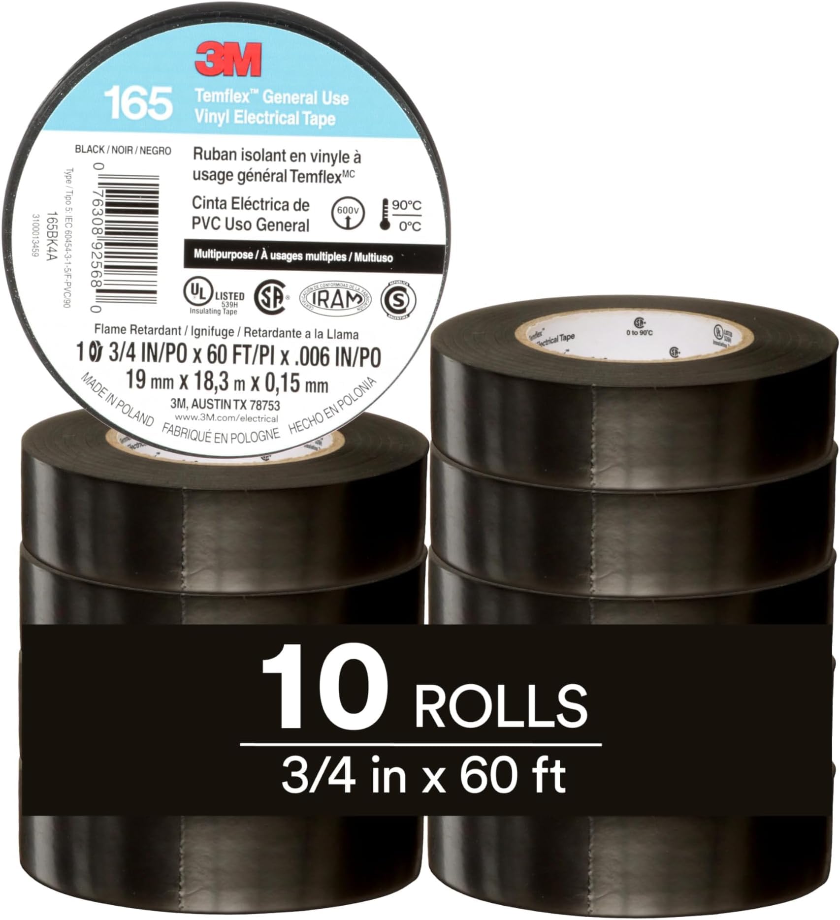 3M Electrical Tape - 10 Rolls, Black -15