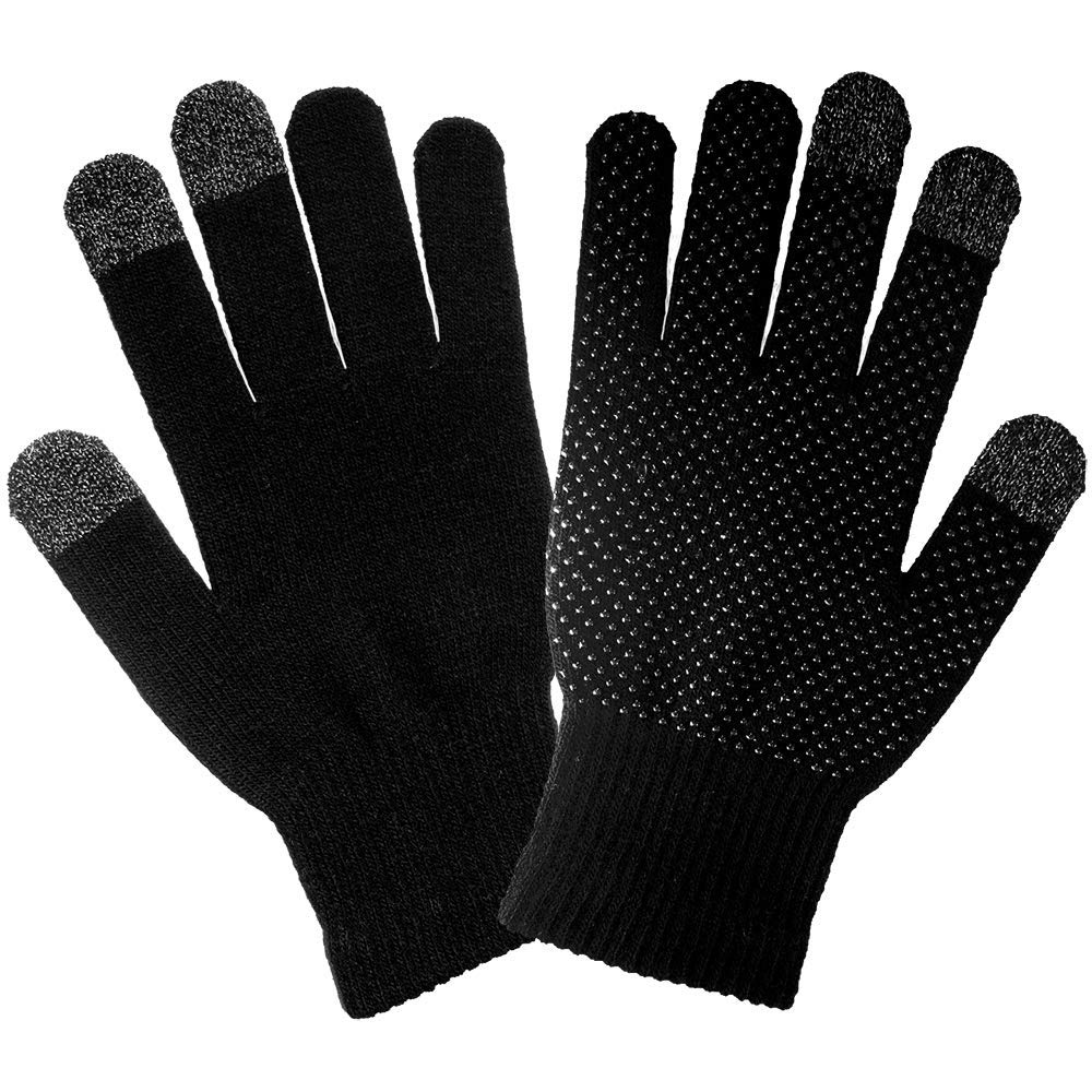 Global Glove IP3DB Iphone 3-Finger Touch Knitting Glove with Palm Silicon Dot, Work, 1 Size, Black (Case of 144)