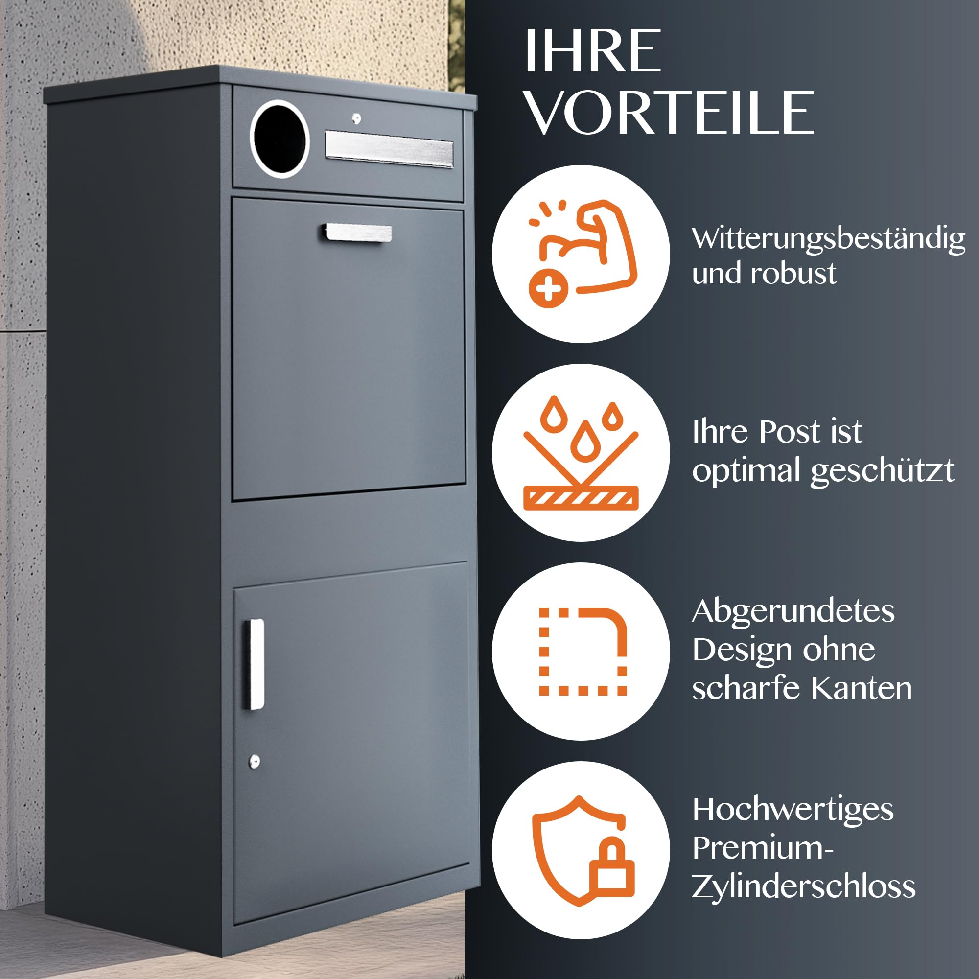 Paketbox mit Zeitungsfach - Paketbriefkasten Witterungsbeständig, Briefkasten mit Paketfach Anthrazit, Paketkasten, Diebstahlschutz, Paketbox draussen groß XXL Montageanleitung
