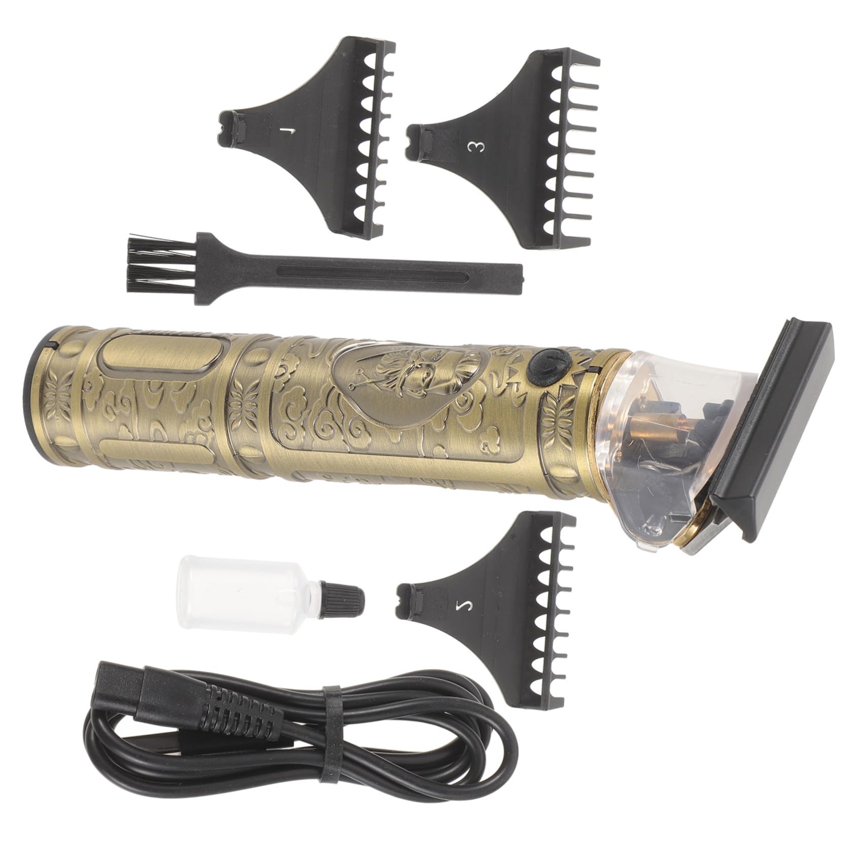 Tagliacapelli Elettrico Buddha Head USB Ricaricabile con Motore Potente Affilata e Pettini Regolabili Design Compatto per Salone e Personale Colore Oro