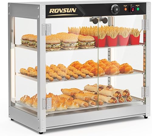 Miniatura 9 de ROVSUN Calentador de alimentos comercial de 3 niveles, calentador de pizza de 15 pulgadas, pantalla de calentador de alimentos con iluminación LED