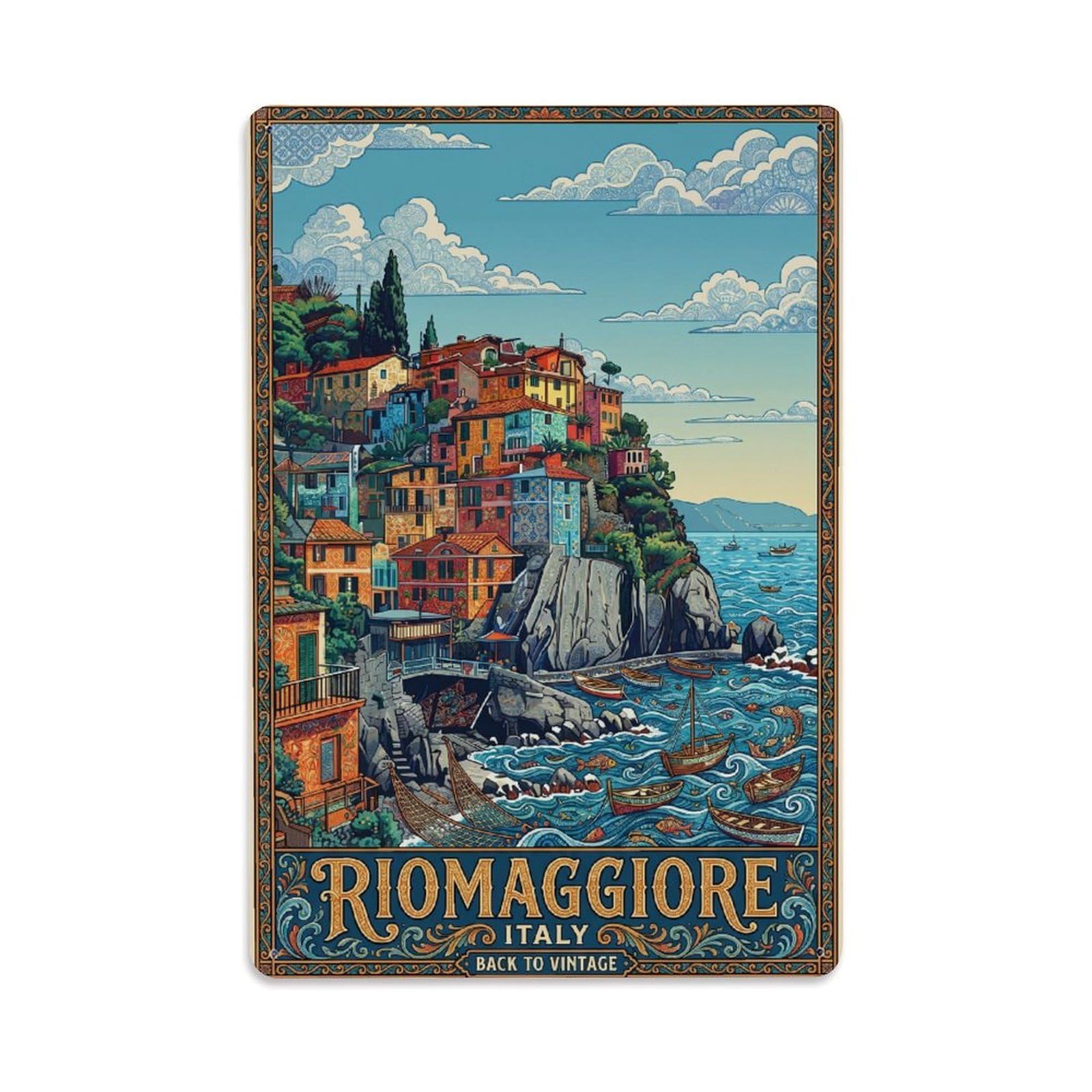 Huiyhb 8X12inch(20X30cm) Vintage Travel Riomaggiore Italy Ornate Metal Tin Sign