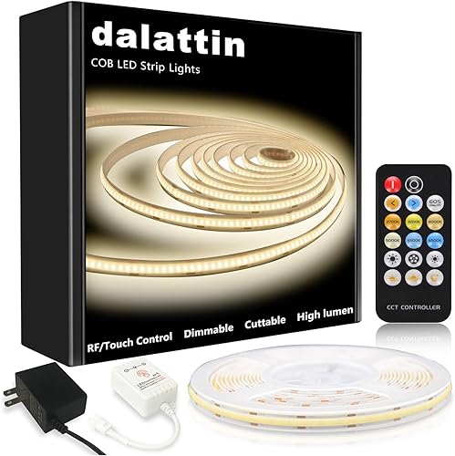 dalattin Cob - Tira de luces LED de 24 V, 16.4 pies, 4000 K, color blanco natural, con control remoto y cinta de aplicación para dormitorio interior
