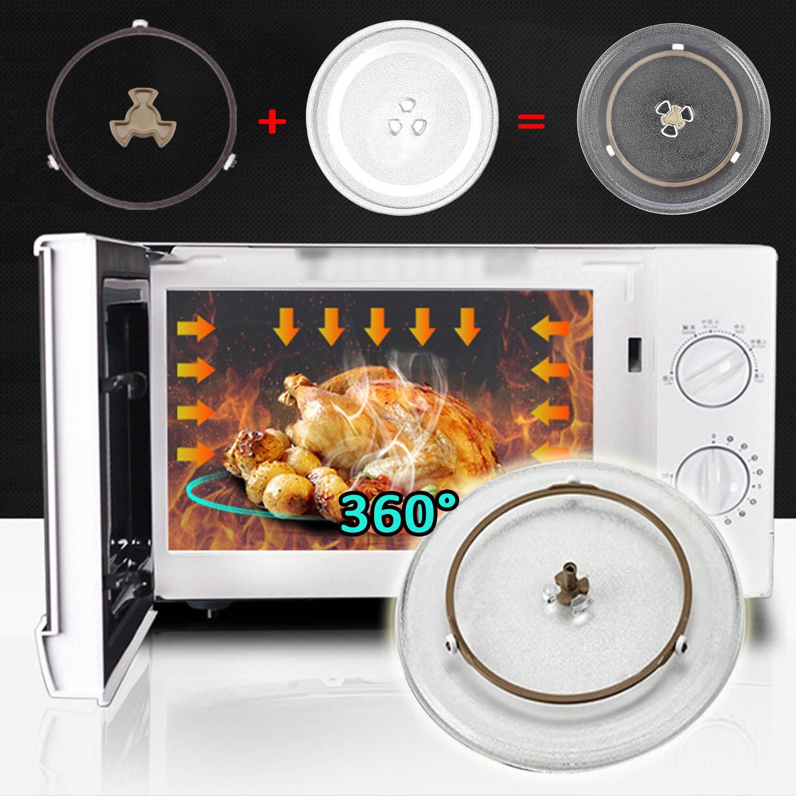 Piatto Girevole Per Microonde 24.5 Cm - In Vetro Resistente Al Calore Con Clip Di Sicurezza - Foto 9