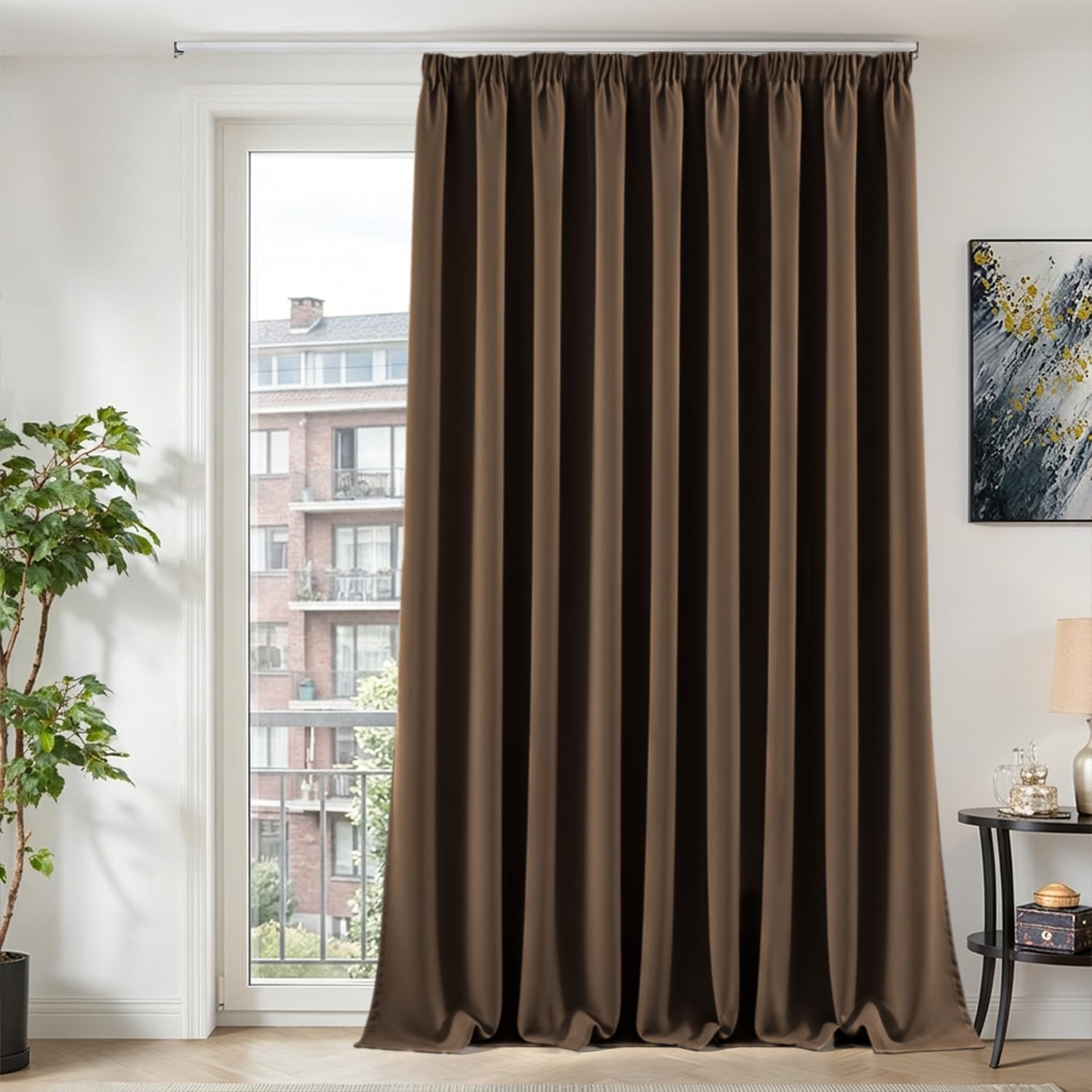 TOPICK Vorhänge blickdicht Gardinen für schienensystem Verdunklungsvorhänge Tende 260x280 cm 1 Stück Gardinen mit Kräuselband Wohnzimmer Vorhänge Schlafzimmer Fensterdekoration Braun
