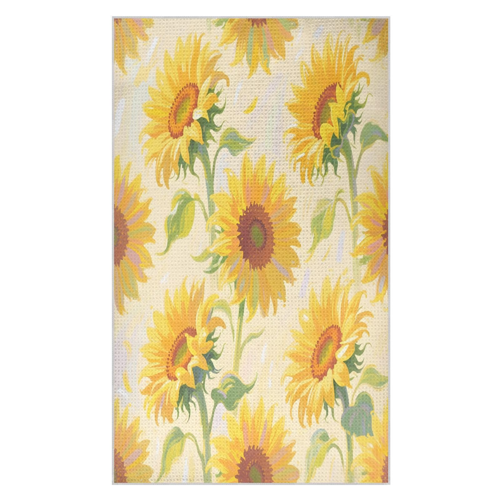 Lyeorm Bright Colors Sunflower Waffle Weave Kitchen Towels 18x30 Inch Soft Absorbent Microfiber Dish Cloths