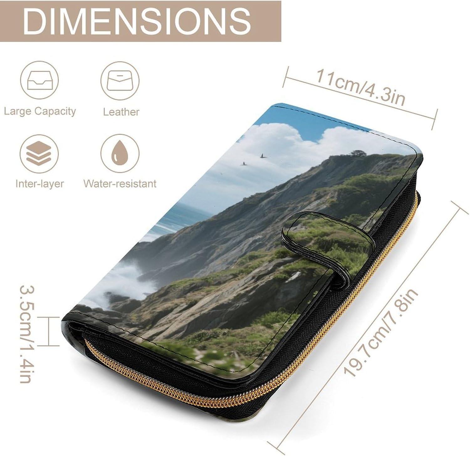 Coastal Cliff Wallet,PU Leather Material, Small Wallet,Bifold with Zipper, Travel Wallet,Compact And Portable for Men And Women 7.8 * 4.3 * 1.4 Inches
