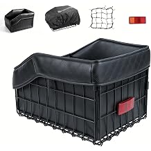 Bike Basket Rear, Foldable Bicycle Basket with PU Liner, Waterproof Cover and Cargo Net, Rear Bike Baskets for Most Bikes - Black