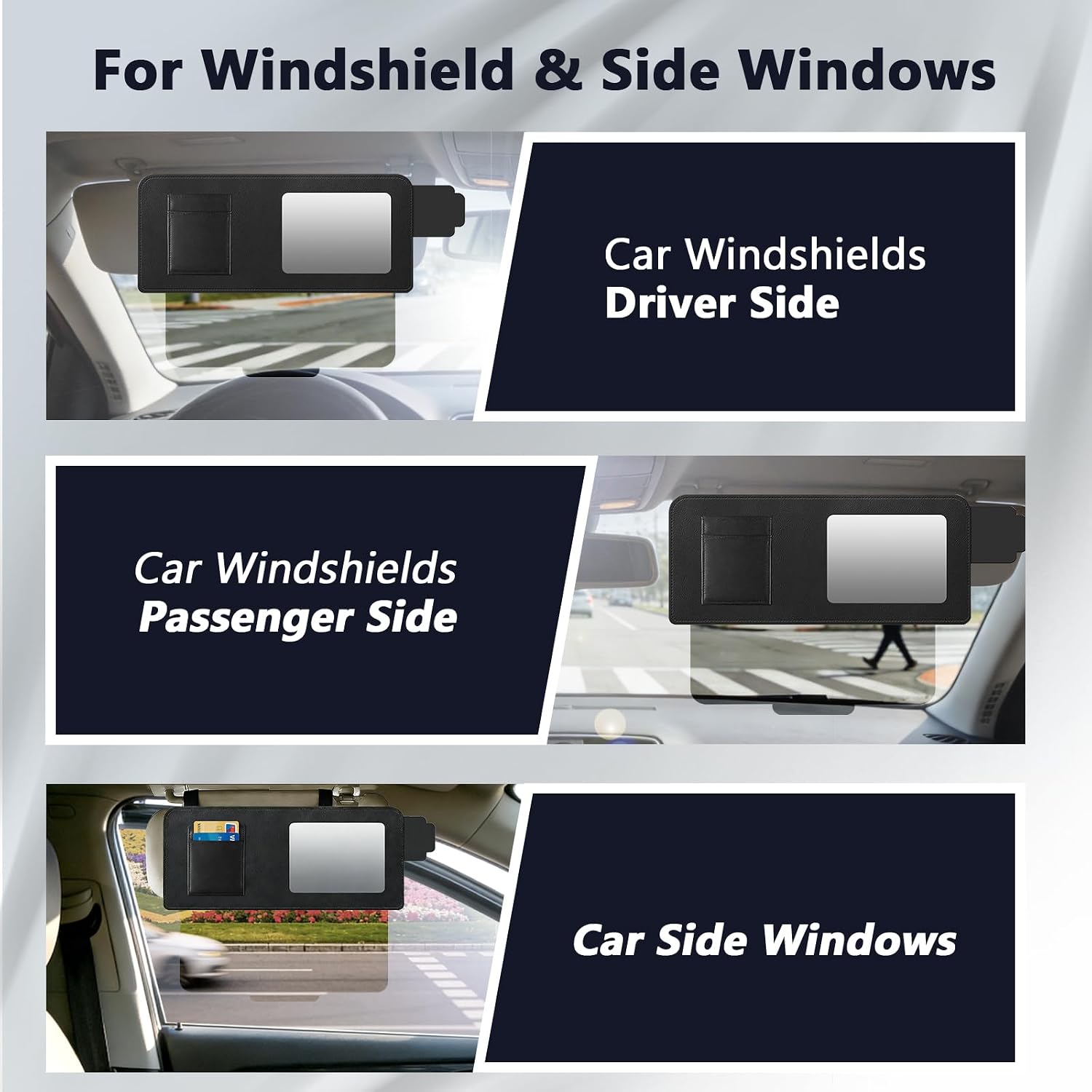 Sun Visor Extender for Car with Mirror & Card Slot, Universal Anti-Glare Visor Extender Attachment for Car Visor, UV400 PC Lens Polarized, Safe Driving Sun Visor Extension for Car,SUV (Black)