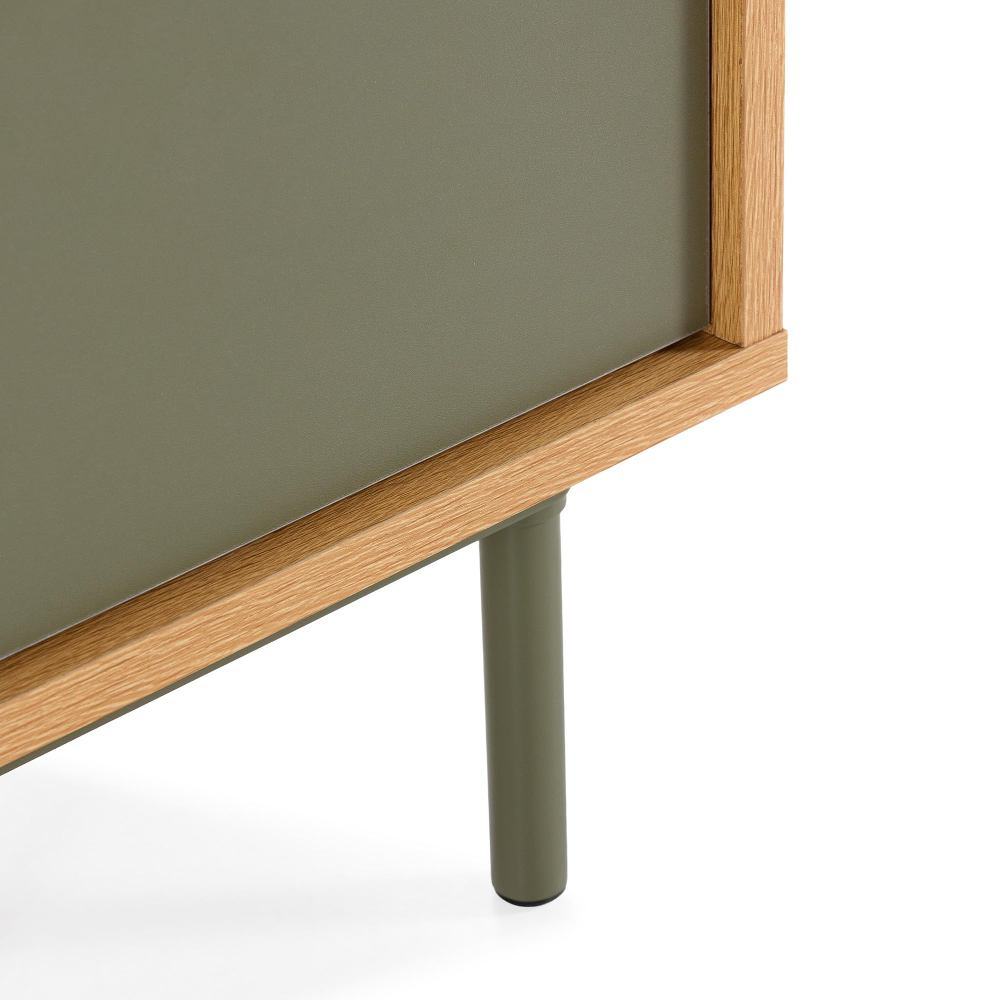 HOMN LIVING Mesita de Noche Cuzco 2 cajones Color Roble/Verde, 40 cm (Ancho) 40 cm (Profundo) 52 cm (Altura)