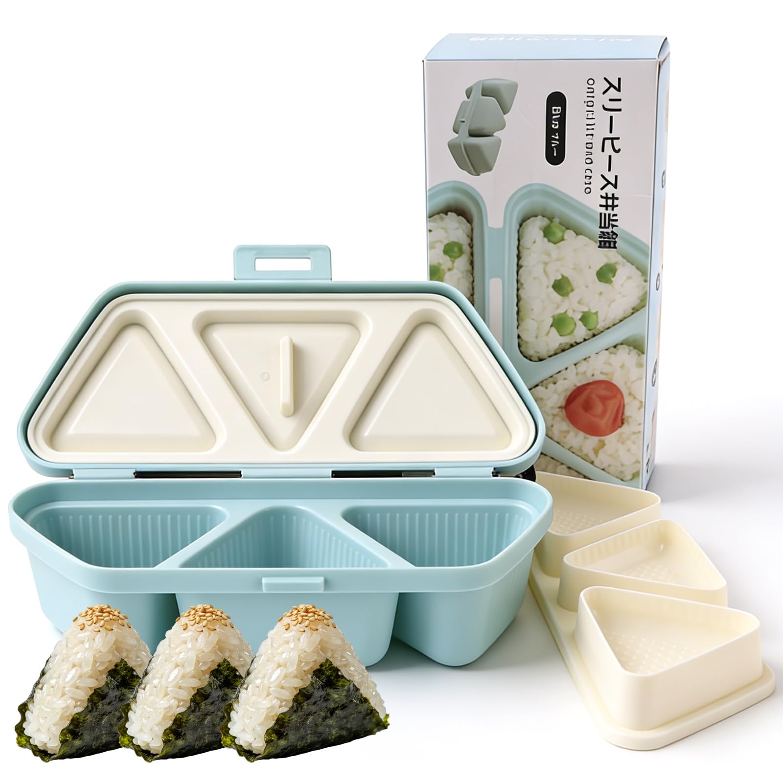 Dengthrive Onigiri Mould: 6 in 1 Anti-Stick Triangle Sushi Making Kit for Making and Storing Sushi (Blue)