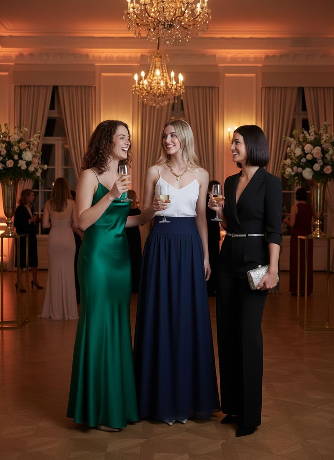 Women's Long Wide Waist Chiffon Maxi Skirt A-Line Floor Length Bridesmaid Chiffon Skirts with Pockets