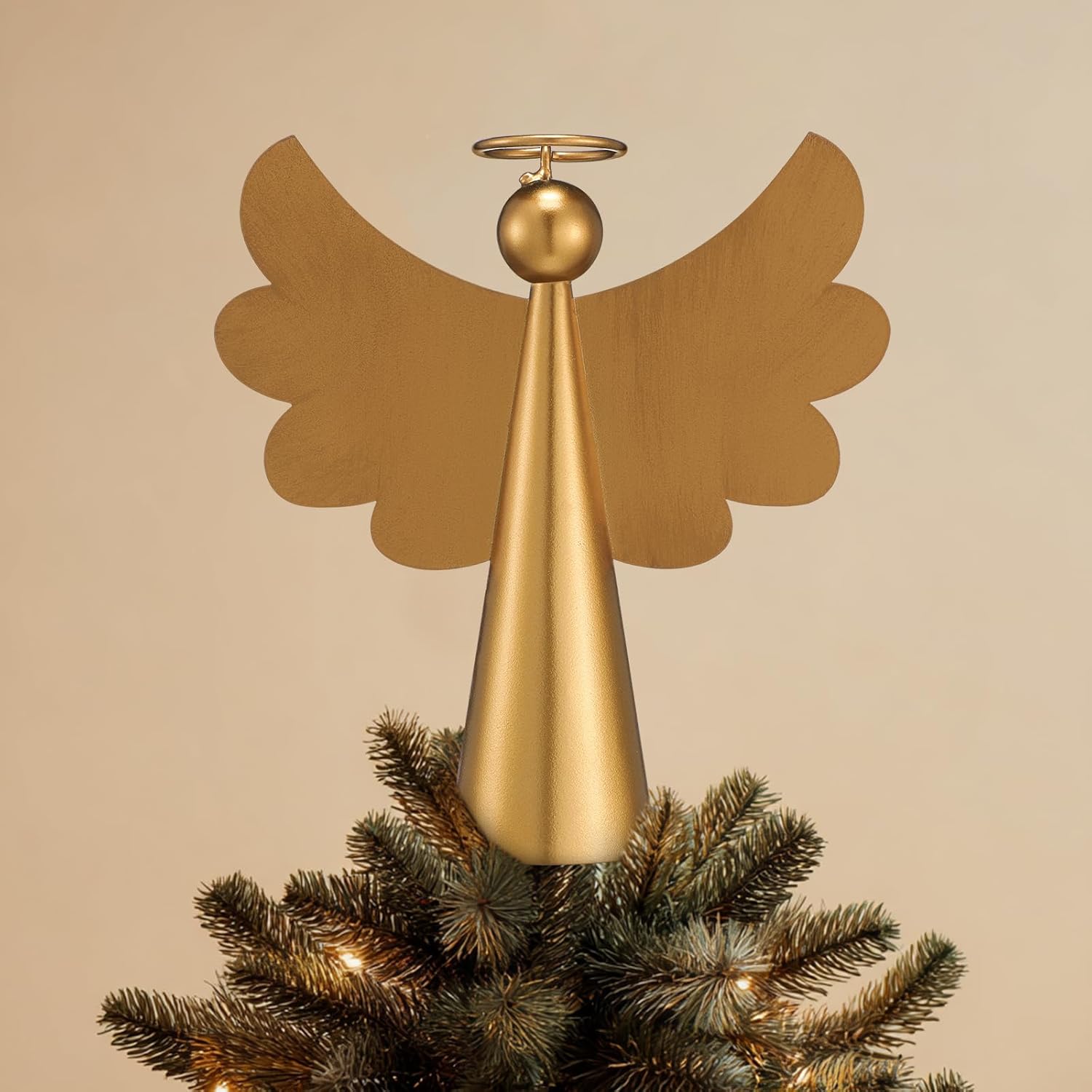 Brass Angel Christmas Tree Topper 10 Inch Gold Treetop Christmas Decor Metal Rustic Xmas Decorative Holiday Ornament Handmade Vintage Decoration Gifts for Women 10 Inch Angel