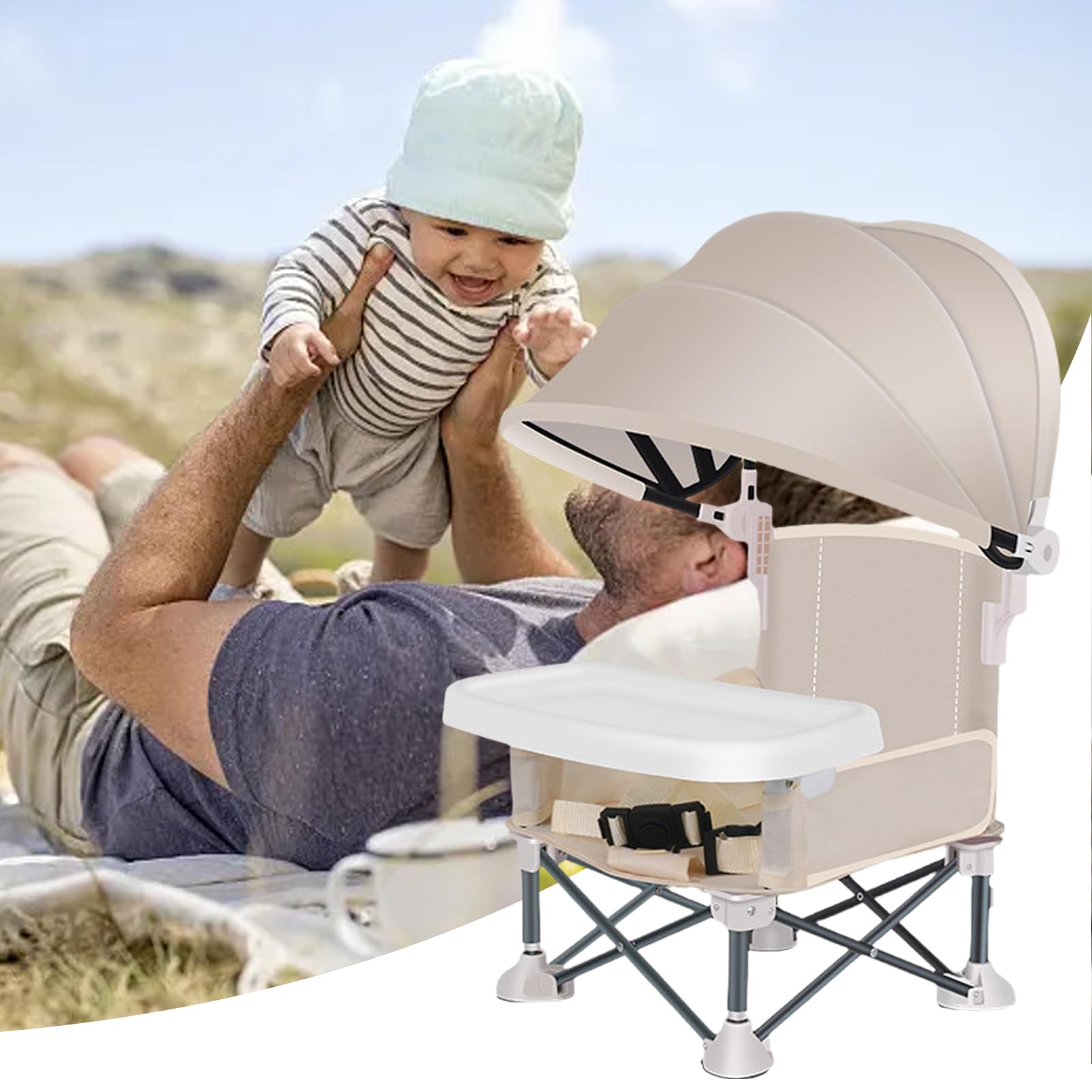 Seggiolino Portatile per Bambini | Sedia Da Viaggio Con Vassoio Per Bambini,Sedia Pieghevole Con Copertura Per Esterno Casa Giardino Spiaggia Viaggi Picnic