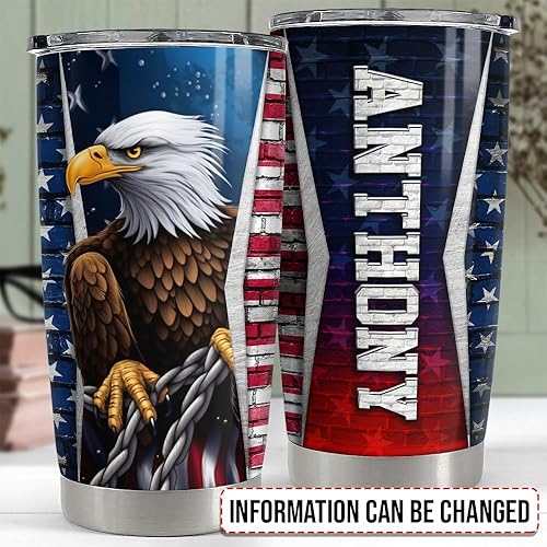 Miniatura 2 de SANDJEST Vaso personalizado de la bandera estadounidense de águila, vasos aislados de 20 onzas y 30 onzas con tapa, taza de viaje para café, para