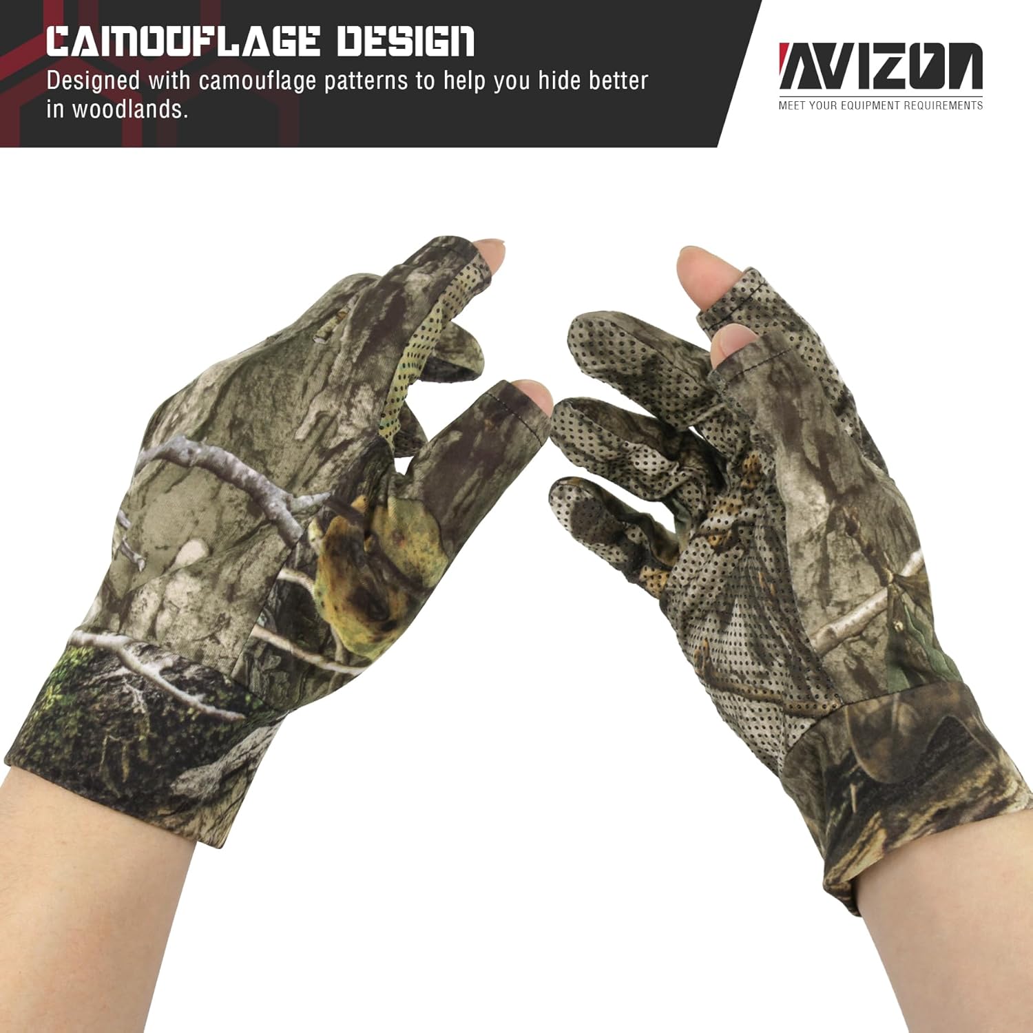 Avizon Mens Fingerless Gloves for Hunting Fishing, Lightweight Anti-Slip Camouflage Glove - Image 5