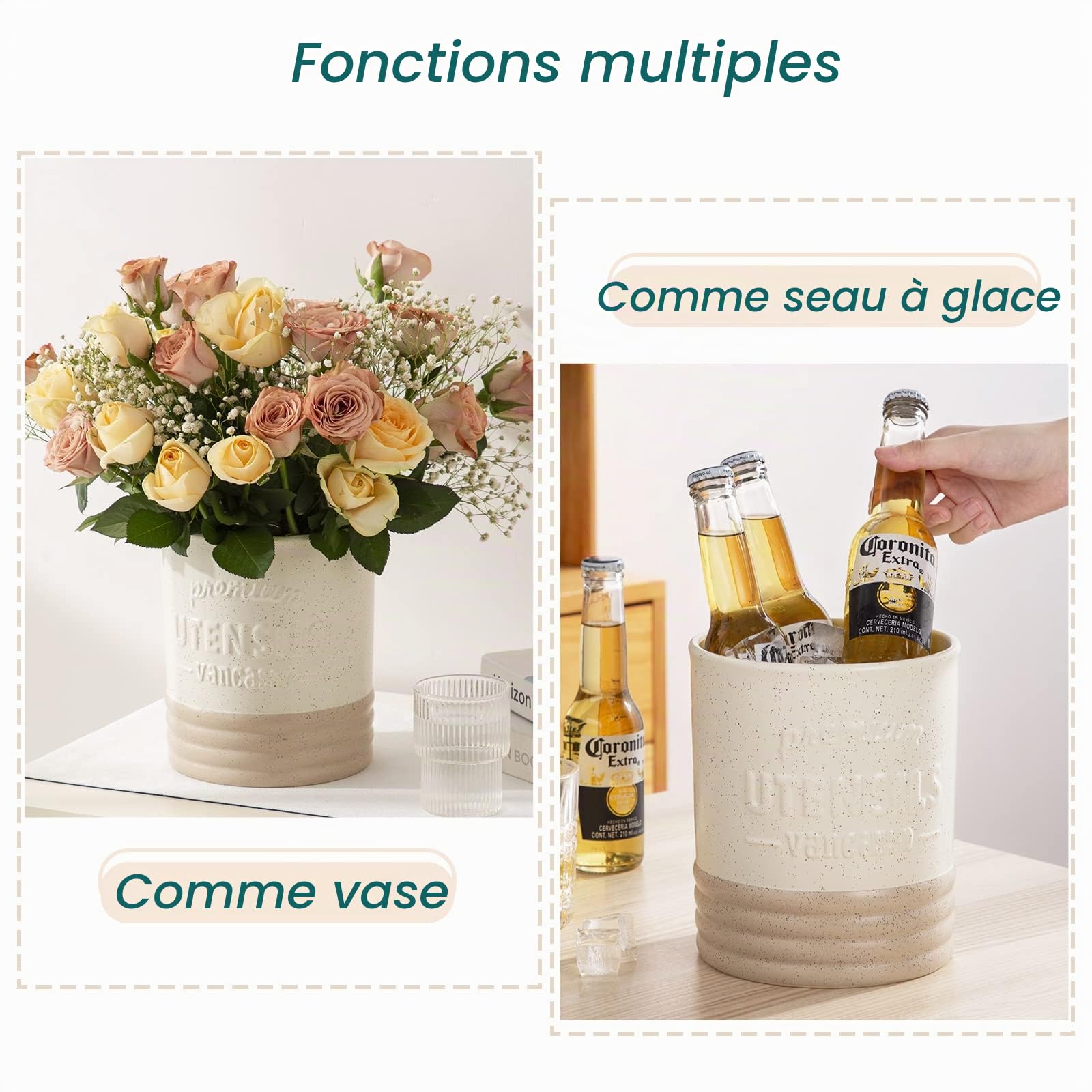 vancasso Série Sabine Pot Ustensiles Cuisine, 18,2 cm Grand Rangement en Céramique, Bocaux Rangement Cuisine pour Comptoir de Cuisine, Belle Décoration d'Intérieur, Cadeau Parfait
